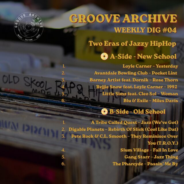 Groove Archive Weekly Dig 04 Jazzy Hip-Hop Edition minimalist typography cover.